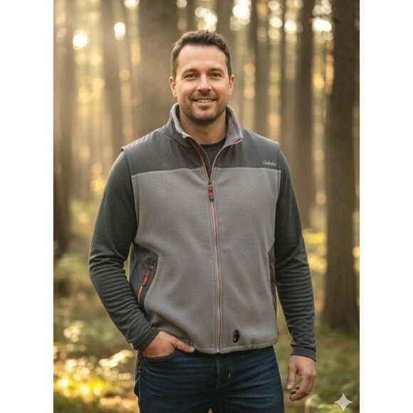 Cabelas Mens 2XL Outdoor Windshear Heated Vest NWOT Gray Red/Orange Zip Hunting - Picture 1 of 16